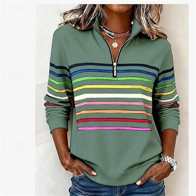 Women's Pullover Sweatshirt Plain Striped Elegant Warm