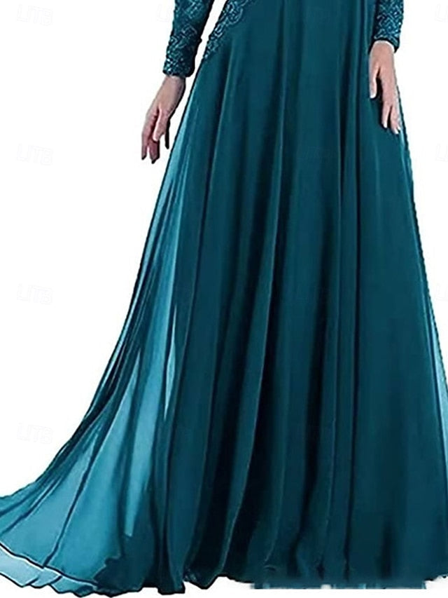 Party Dress Bride of Floor Mother the Elegant Neck Crew A-Line