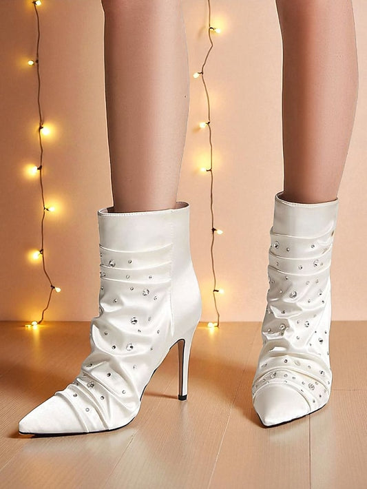 with White Boots Women's Rhinestone Ankle Satin