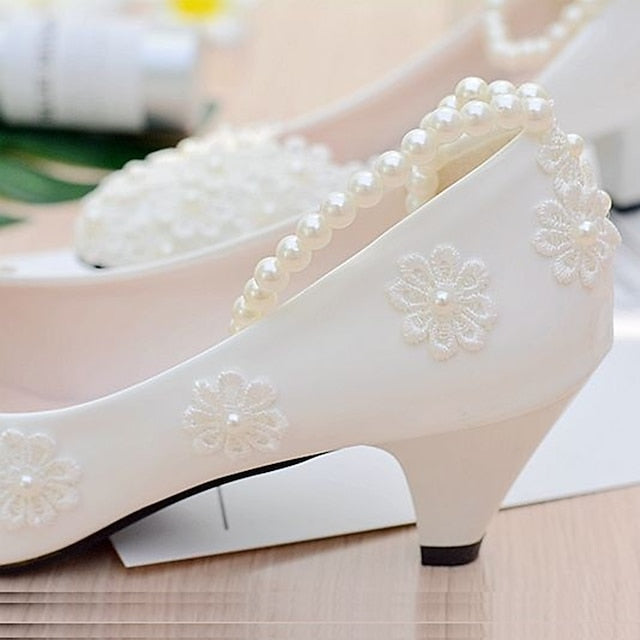 Pearl – Lace Heels Women's Floral Wedding Decorated White