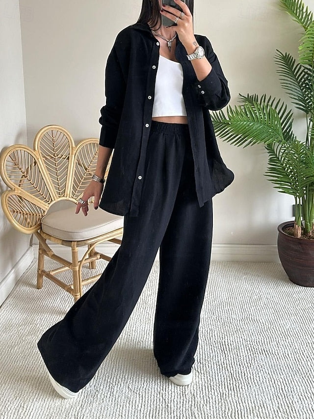 Women's Shirt Pants Sets Bolero Top Long Sleeve Shirt
