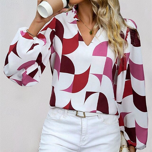 Women's Shirt Draped Geometric Plain Elegant Ladies Stylish