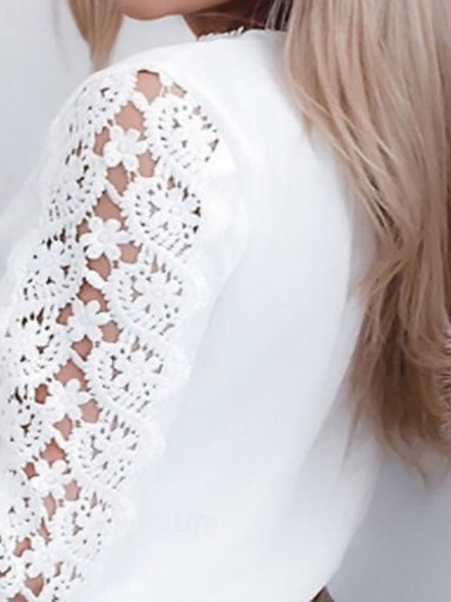 Women's Blouse Hollow Out Buttons Plain Elegant Stylish