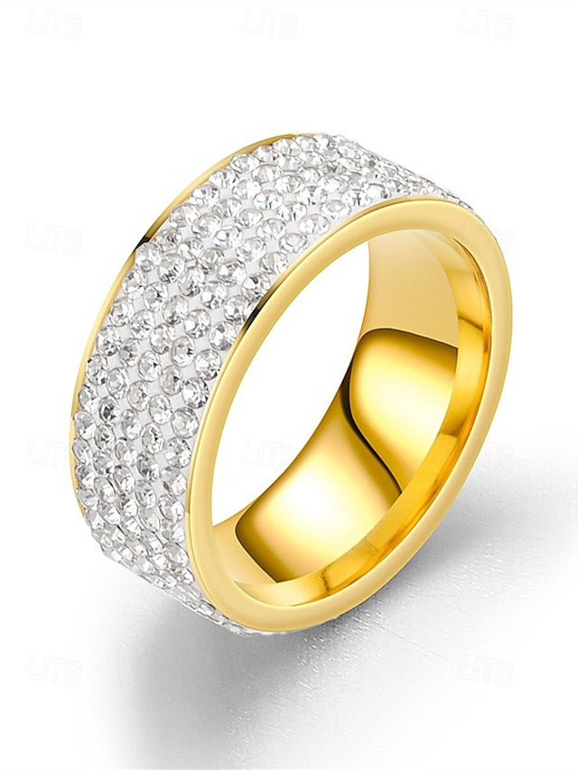 Pave Men's Rings Band with Full Rhinestone Wide