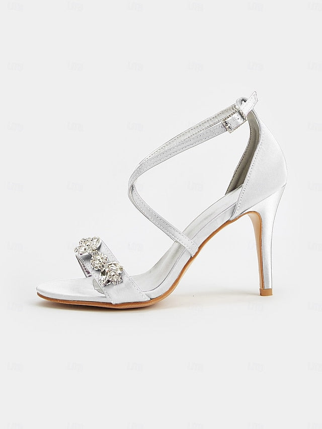 with Stiletto Rhinestone Heels Satin Women's Purple Straps