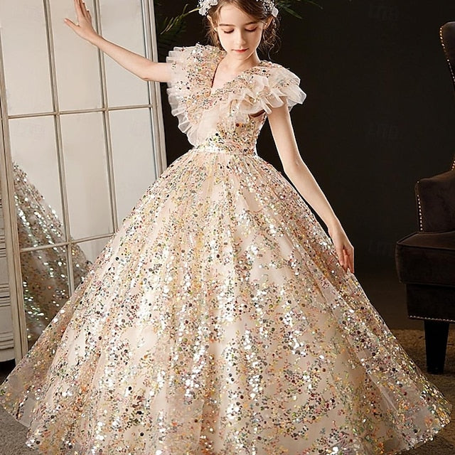 Solid Party Girls' Dress Kids 3/4 Flower Color Girl