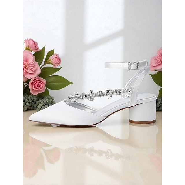 Heel Pumps Rhinestone Women's Purple Satin with Block