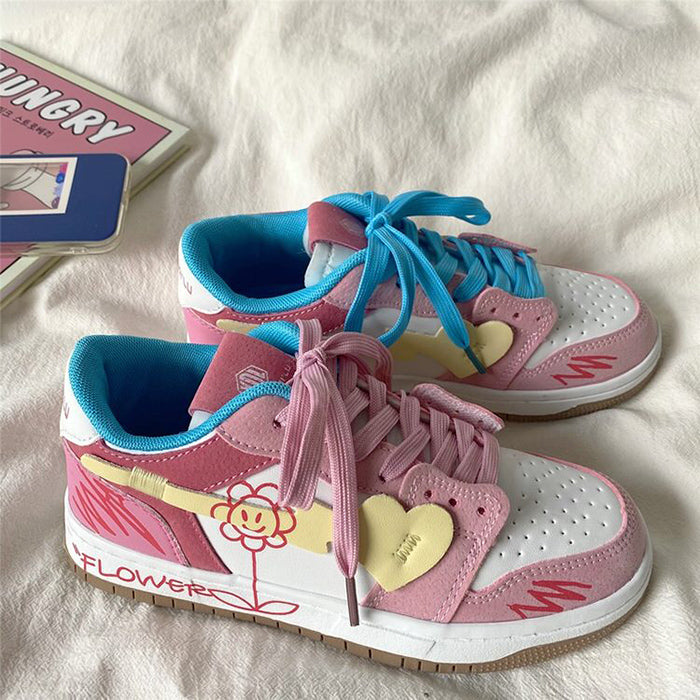 Pink Flower Graffiti Sneakers