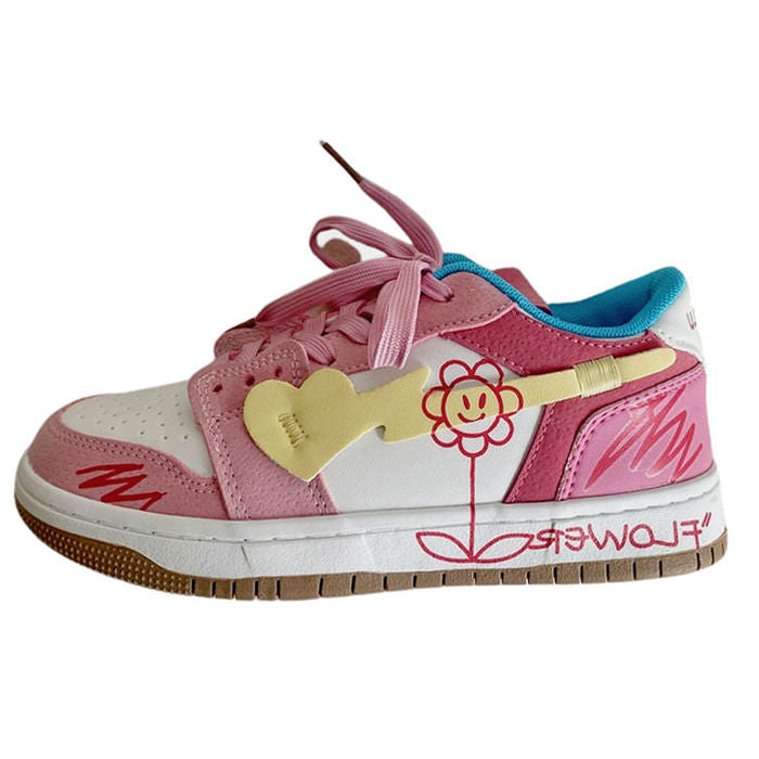 Pink Flower Graffiti Sneakers