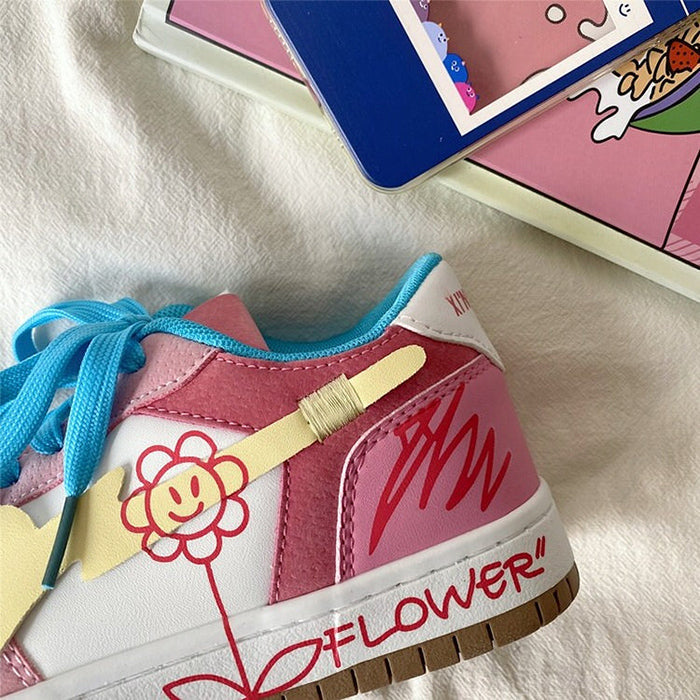 Pink Flower Graffiti Sneakers