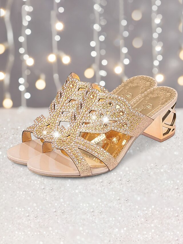 and Gold - Heeled Sandals Embellished Green Rhinestone