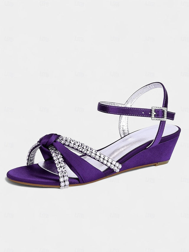 Green Women's Wedge - Satin Knot Sandals Rhinestone