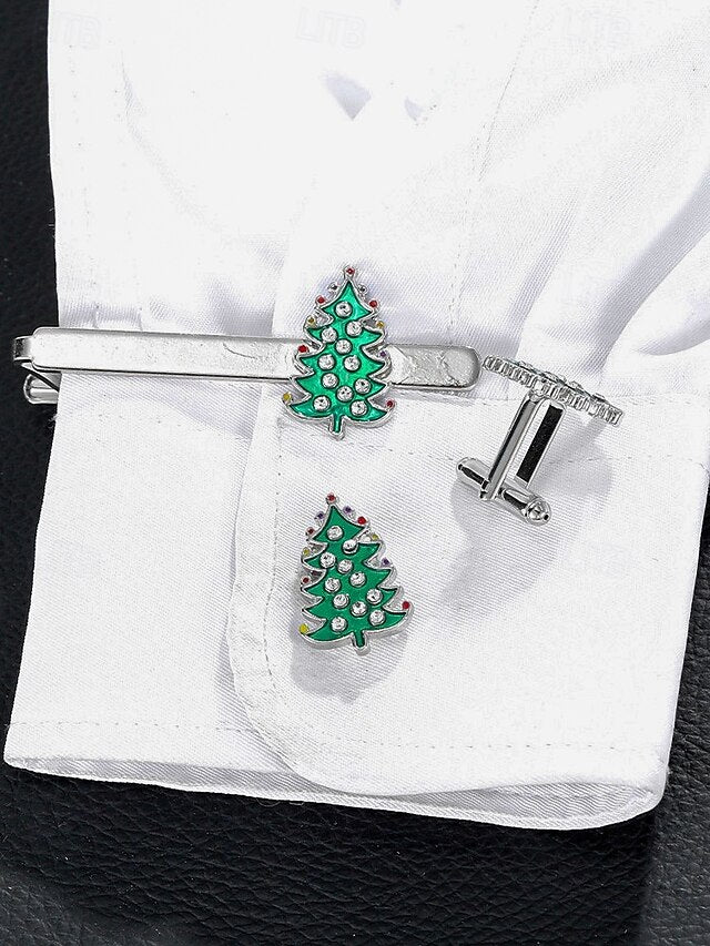 Tie Men's Christmas Set Festive - Cufflinks Tree and Clip