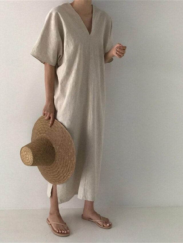Women's Black Apricot Summer Spring Maxi Dress Cotton Blend