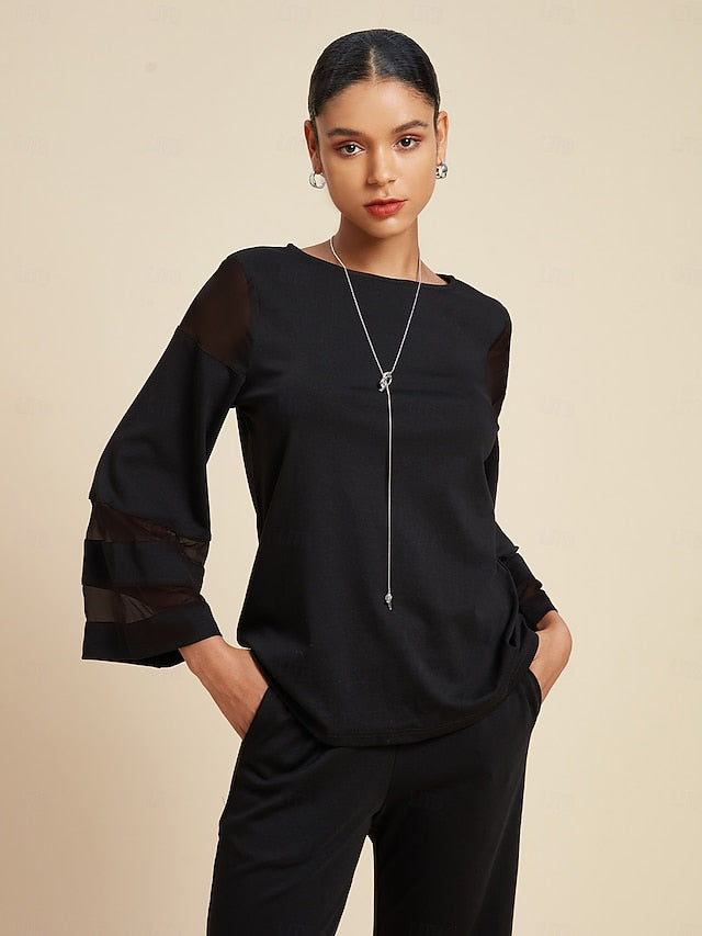 Women's Chiffon Modal Illusion Sleeve Matching Shirt &