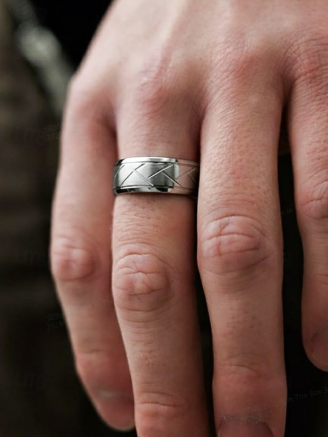 Modern Steel Men's Pattern Stainless Geometric – Rings