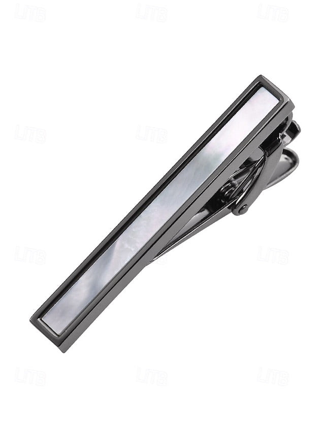 with tie and clip Men's of inlaid brass pearl mother