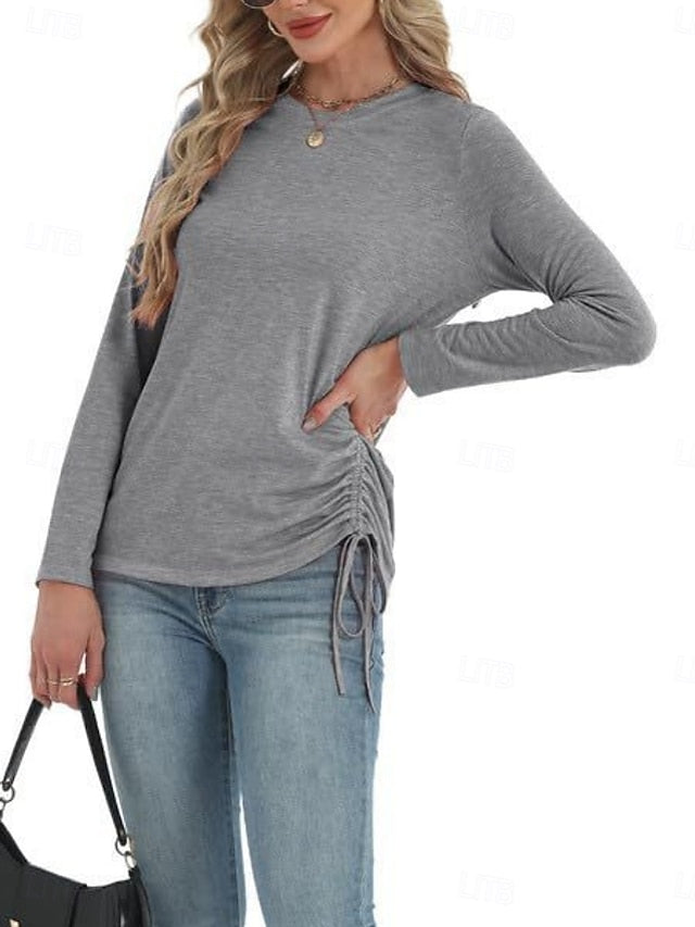 Women's Blouse Drawstring Solid Color Daily Stylish Casual