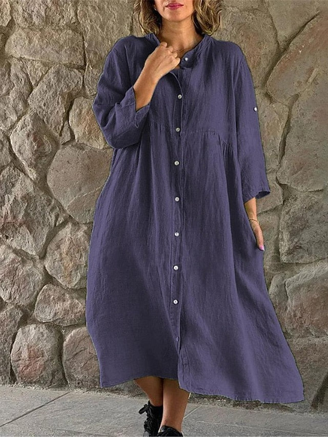 Women's Yellow Navy Blue Brown Summer Spring Midi Dress