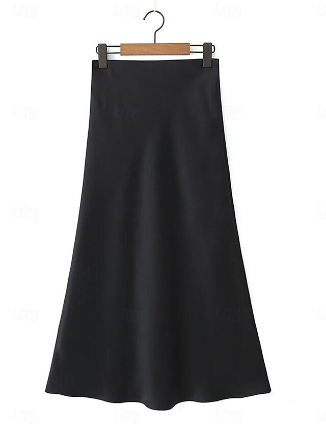 Women's Satin Skirts Elegant Vintage Fashion Sparkle Maxi