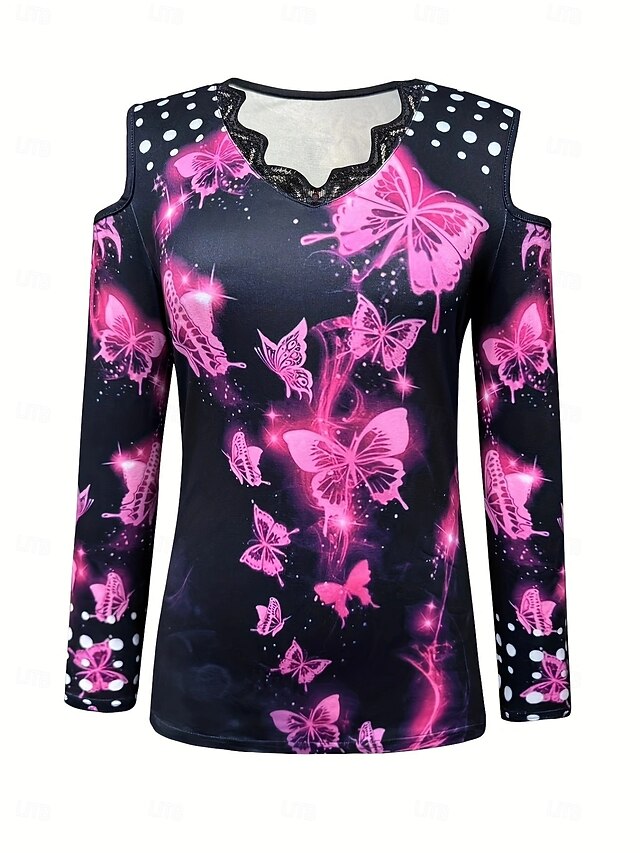 Women's Blouse Cut Out Print Butterfly Daily Stylish Long