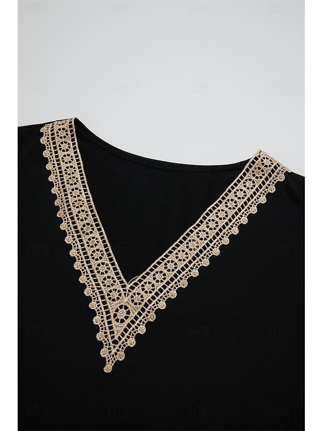 Women's Casual Dress V-neck Short Sleeve Crochet Lace Trim