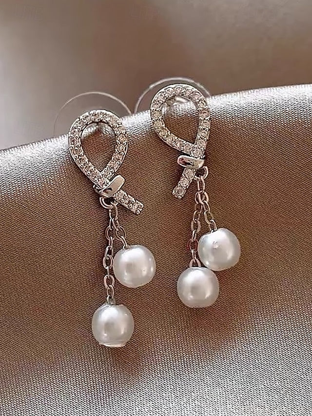 pearl Women's rhinestone teardrop imitation earrings with