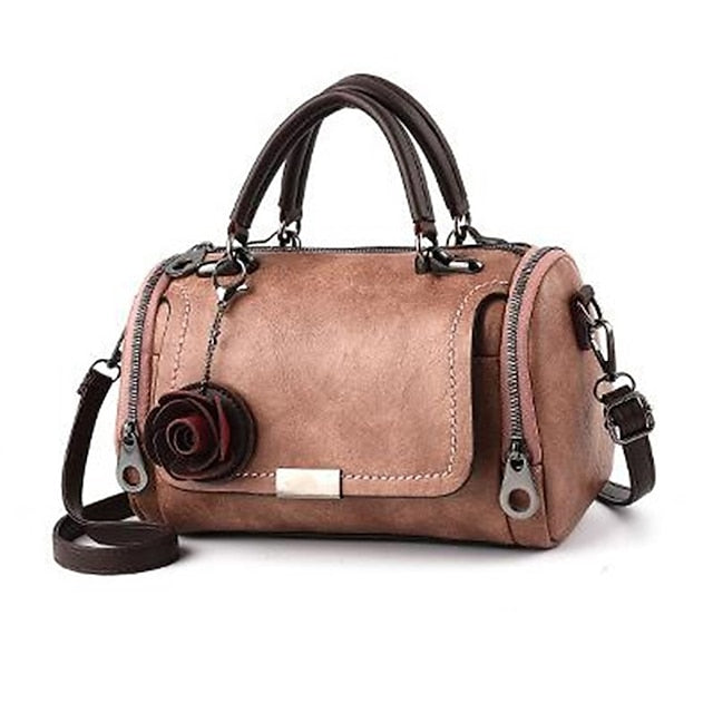 Leather Floral Vintage-Style Handbag Faux Women's with