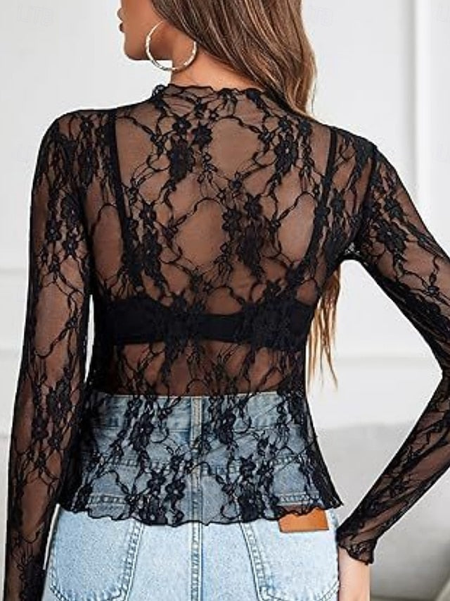 Women's Popover Shirt Casual Shirt Blouse Lace Patchwork