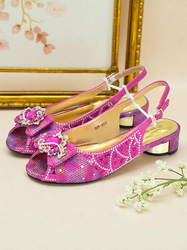 Matching Women's Heels Gold Slingback and Rhinestone Clutch