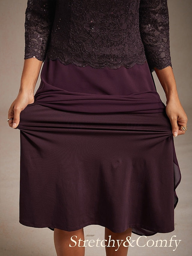 Women's Midi Dress Chiffon Dress Elegant Solid Color 3/4