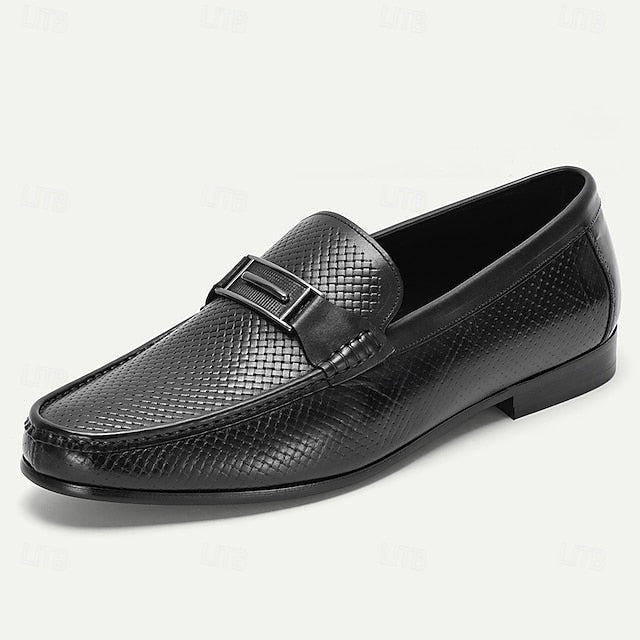 Loafers Black Textured Men's Leather 100% Premium –