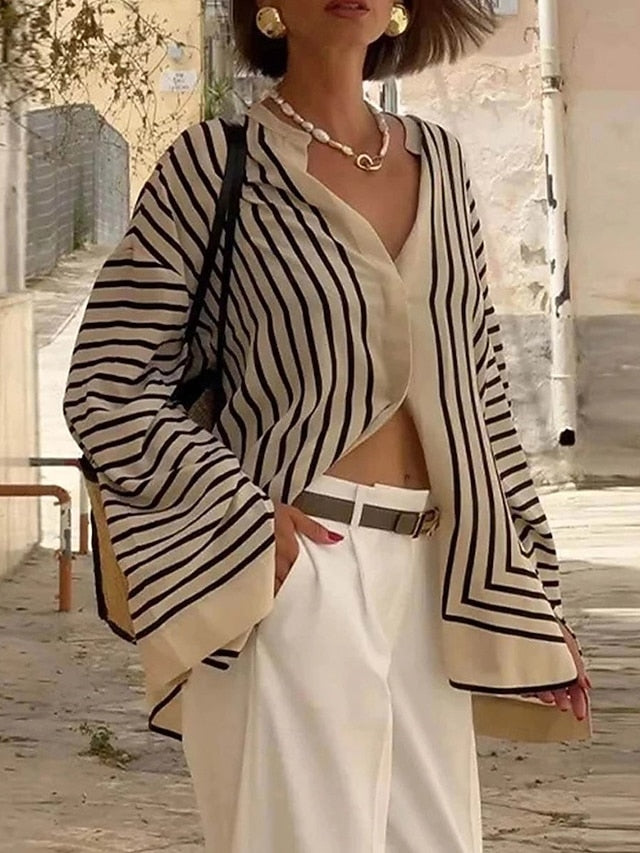 Women's Shirt Buttons Striped Daily Stylish Basic Long