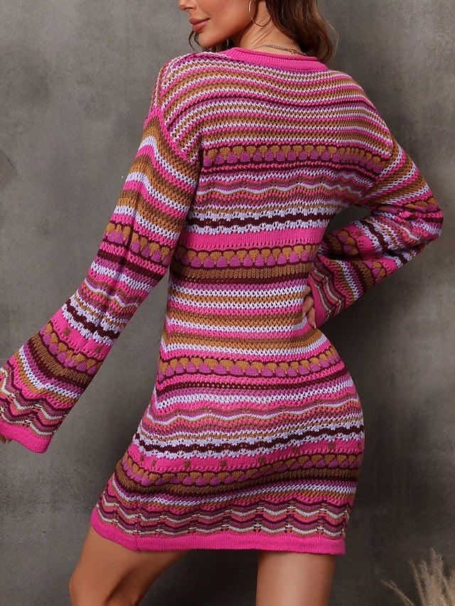 Women's Sweater Sweater Dress Casual Soft Striped Crochet