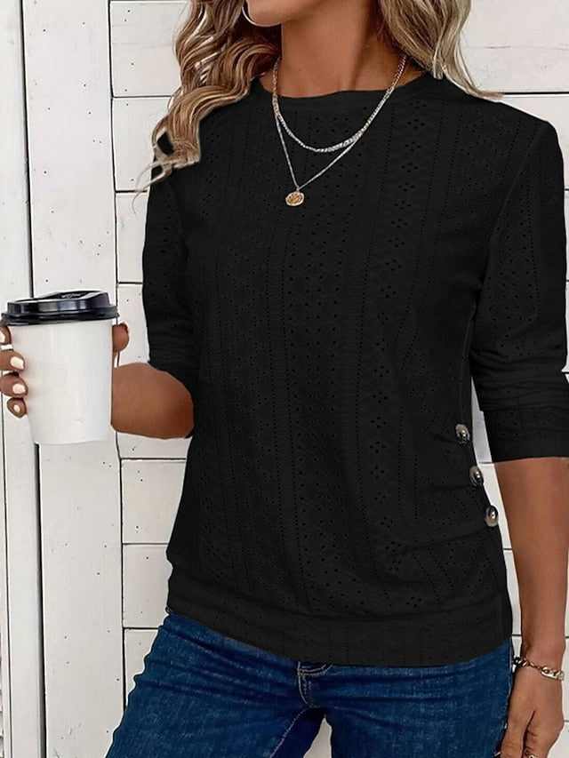 Women's Pointelle Shirt Eyelet Top T Shirt Eyelet Plain