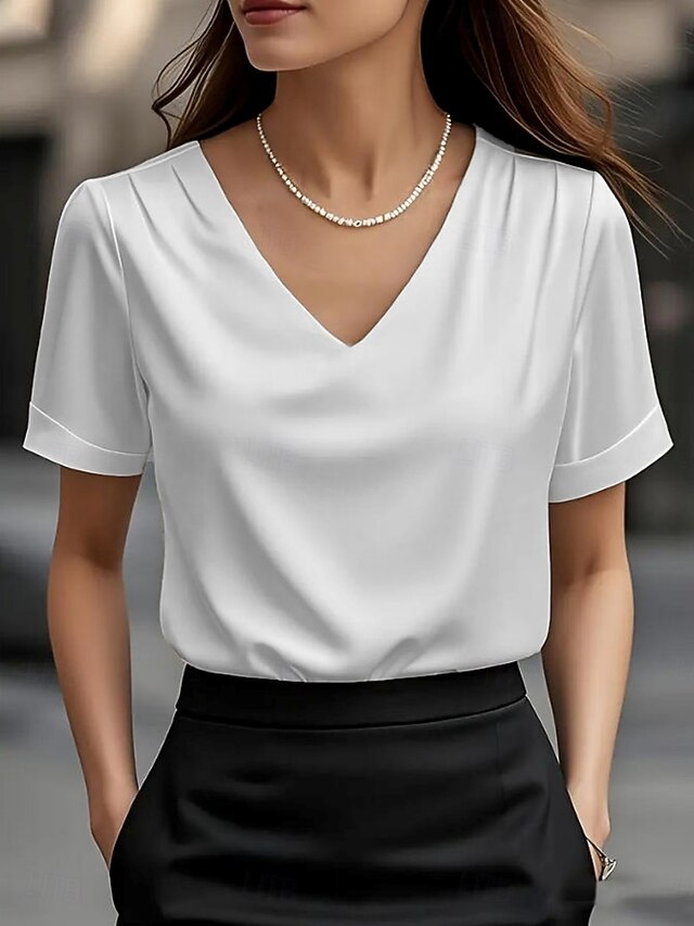 Women's Blouse Solid Color Elegant Stylish Basic Short