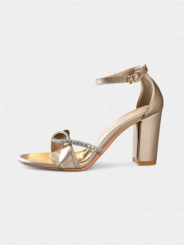 Ankle Gold Open-Toe Strap - Sandals Heel Women's PU Block