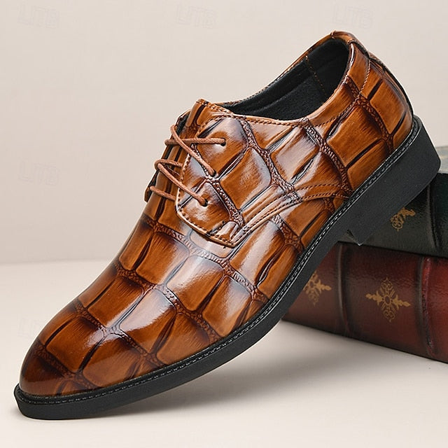 Shoes Crocodile-Pattern Brown Men's Leather