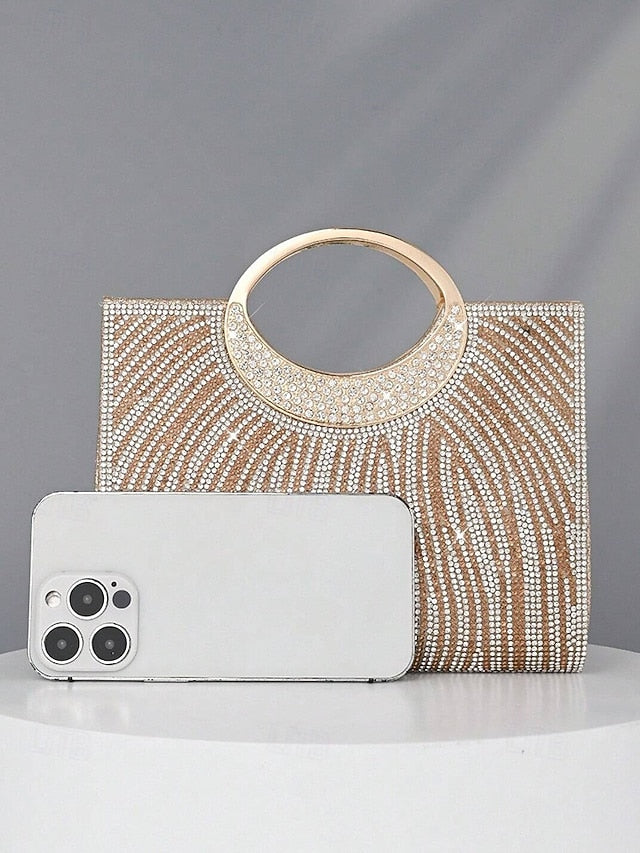 – Round Handle Clutch Evening Women's with Rhinestone Bag