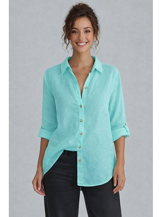 Women's  100% Cotton Normal Shirt Blouse Cotton Shirt Solid
