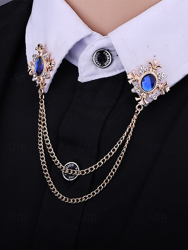 Vintage Brooch Double Elegant Chain Blue – Collar Gem