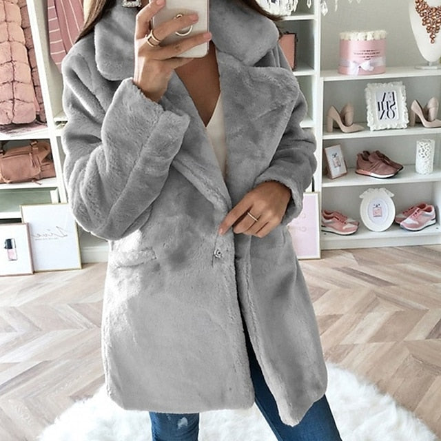 Women's Pocket Warm Comfortable Fur Coat Faux Casual