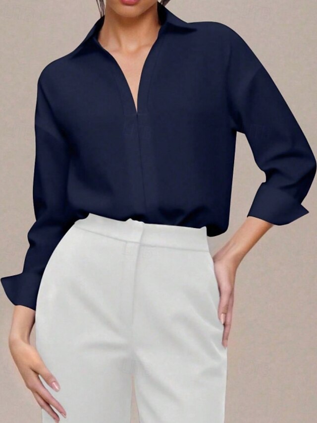 Women's Shirt Blouse Plain Stylish Basic Casual Long Sleeve