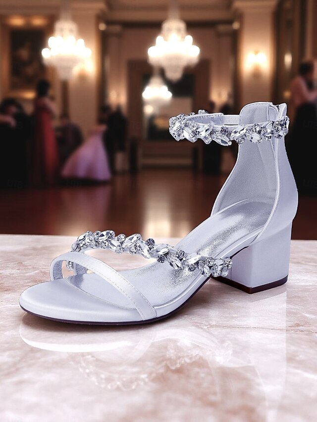 Crystal Sandals - Women's Heel Purple Block Satin