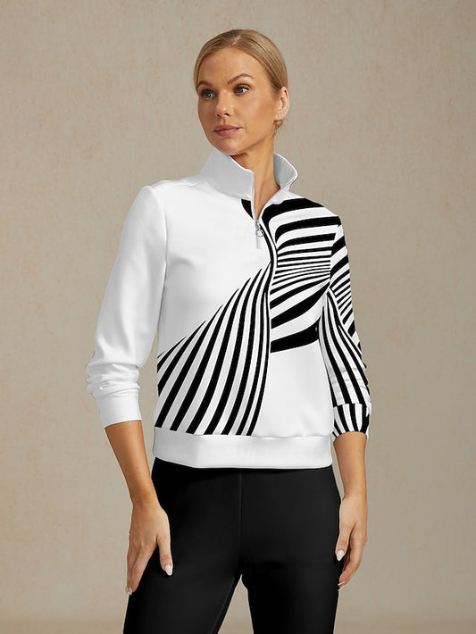 Women's Golf Pullover Sweatshirt Black with White Long