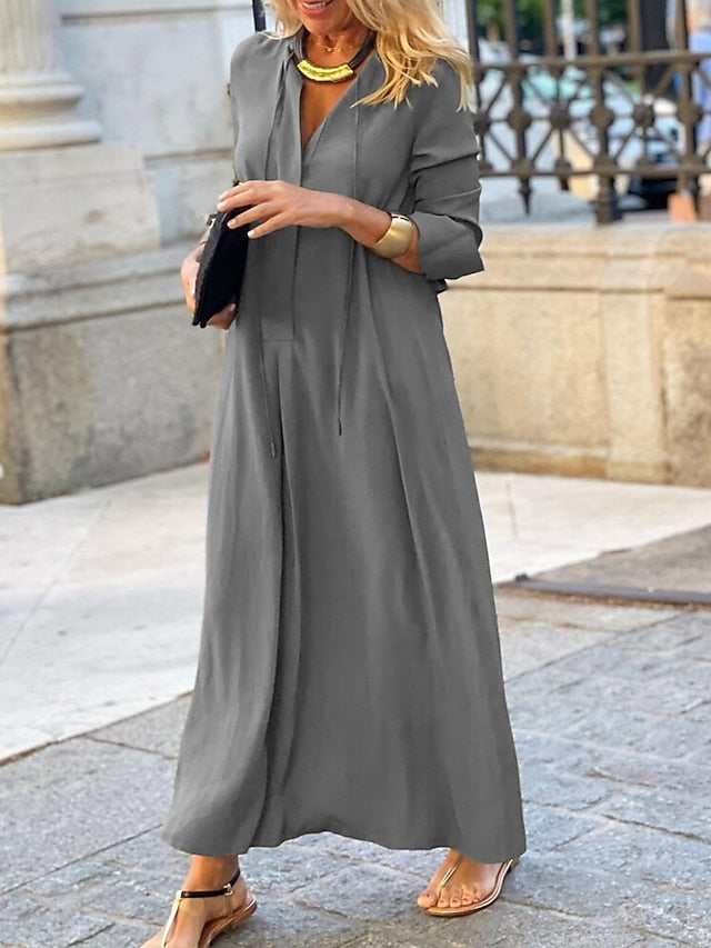 Women's Casual Dress Maxi Dress Ruched Casual V Neck Long