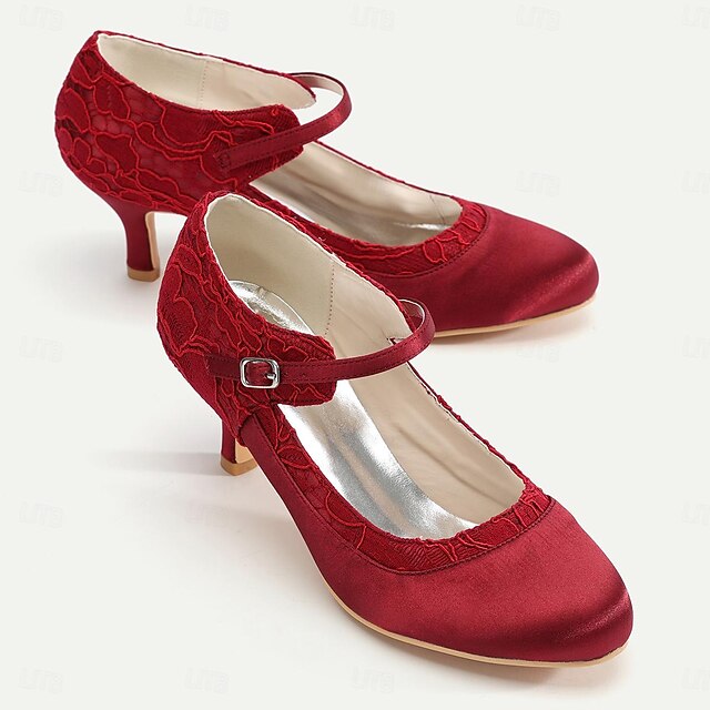 Mid-Heel Women's Comfortable Lace Satin Elegant Red - Heels