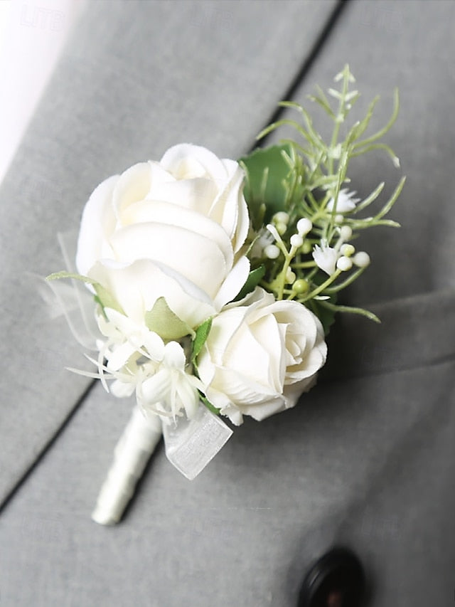 Wrist White and Elegant Corsage Boutonniere Rose – Set