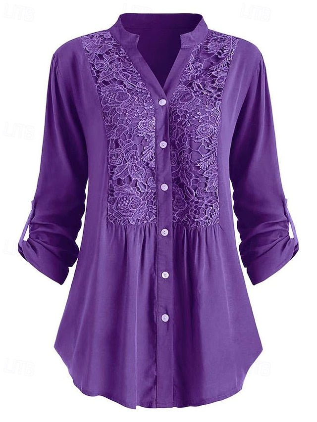 Women's Shirt Blouse Plain Elegant Stylish Long Sleeve V