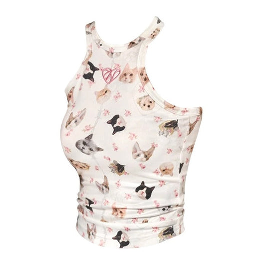 Kawaii Pets Print Halter Neck Top